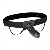 Чёрный полый страпон с вибрацией Unisex Vibrating Hollow Strap-On - 14 см. - Lux Fetish - купить с доставкой в Астрахани