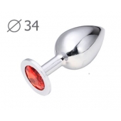 Коническая серебристая анальная втулка с красным кристаллом - 8,2 см. - Anal Jewelry Plug - купить с доставкой в Астрахани