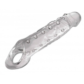 Прозразная закрытая насадка на пенис с поддержкой мошонки Clearly Ample Penis Enhancer - 22 см. - XR Brands - в Астрахани купить с доставкой
