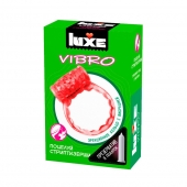 Розовое эрекционное виброкольцо Luxe VIBRO  Поцелуй стриптизёрши  + презерватив - Luxe - в Астрахани купить с доставкой
