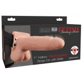 Телесный перезаряжаемый вибрострапон 7  Hollow Rechargeable Strap-on with Balls - 20,3 см. - Pipedream - купить с доставкой в Астрахани