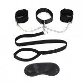 Чёрный ошейник с наручниками и поводком Collar Cuffs   Leash Set - Lux Fetish - купить с доставкой в Астрахани