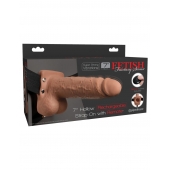 Кофейный перезаряжаемый вибрострапон 7  Hollow Rechargeable Strap-on with Balls - 20,3 см. - Pipedream - купить с доставкой в Астрахани