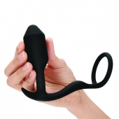 Черное эрекционное кольцо с анальным плагом Snug   Tug - b-Vibe - в Астрахани купить с доставкой