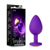 Фиолетовая анальная пробка Bling Plug Medium с золотистым стразом - 8,3 см. - Blush Novelties - купить с доставкой в Астрахани