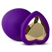 Фиолетовая анальная пробка Bling Plug Large с золотистым стразом - 9,5 см. - Blush Novelties - купить с доставкой в Астрахани