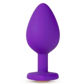 Фиолетовая анальная пробка Bling Plug Large с золотистым стразом - 9,5 см. - Blush Novelties - купить с доставкой в Астрахани