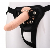 Телесный страпон на черных трусиках STRAP ON REAL DILDO - 20 см. - Dream Toys - купить с доставкой в Астрахани