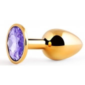 Золотистая анальная пробка с фиолетовым стразом - 7,2 см. - Anal Jewelry Plug - купить с доставкой в Астрахани