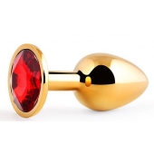 Золотистая анальная пробка с красным стразом - 7,2 см. - Anal Jewelry Plug - купить с доставкой в Астрахани