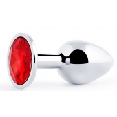 Серебристая анальная пробка с красным стразом - 7,2 см. - Anal Jewelry Plug - купить с доставкой в Астрахани
