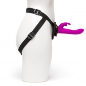 Лиловый страпон Rechargeable Vibrating Strap-On Harness Set - 17,6 см. - Happy Rabbit - купить с доставкой в Астрахани