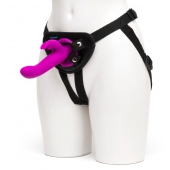 Лиловый страпон Rechargeable Vibrating Strap-On Harness Set - 17,6 см. - Happy Rabbit - купить с доставкой в Астрахани