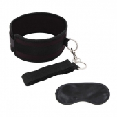 Черный ошейник с длинным поводком Collar and Leash Set - Lux Fetish - купить с доставкой в Астрахани