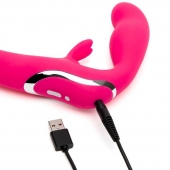 Ярко-розовый безремневой страпон Rechargeable Vibrating Strapless Strap-On - Happy Rabbit - купить с доставкой в Астрахани