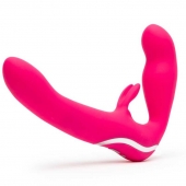 Ярко-розовый безремневой страпон Rechargeable Vibrating Strapless Strap-On - Happy Rabbit - купить с доставкой в Астрахани