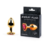 Золотистая анальная пробка с малиновым кристаллом-сердечком - 7 см. - Anal Jewelry Plug - купить с доставкой в Астрахани