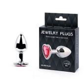 Серебристая анальная пробка с малиновым кристаллом-сердечком - 7 см. - Anal Jewelry Plug - купить с доставкой в Астрахани