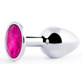 Серебристая анальная пробка с малиновым кристаллом - 7,2 см. - Anal Jewelry Plug - купить с доставкой в Астрахани