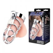 Серебристая металлическая клетка для члена с замком Enslave Cock Cage - BlueLine - купить с доставкой в Астрахани