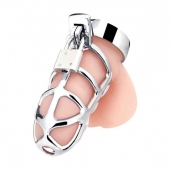 Серебристая металлическая клетка для члена с замком Enslave Cock Cage - BlueLine - купить с доставкой в Астрахани