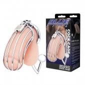 Серебристая металлическая клетка с анальным стимулятором Cock Cage - BlueLine - купить с доставкой в Астрахани