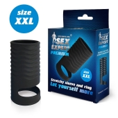 Черная открытая насадка на пенис с кольцом для мошонки XXL-size - 9,4 см. - Sex Expert - в Астрахани купить с доставкой
