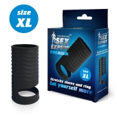 Черная открытая насадка на пенис с кольцом для мошонки XL-size - 8,9 см. - Sex Expert - в Астрахани купить с доставкой