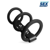 Черное тройное эрекционное кольцо с ремешком - Sex Expert - в Астрахани купить с доставкой