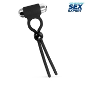 Черное эрекционное кольцо-лассо с вибрацией - Sex Expert - в Астрахани купить с доставкой