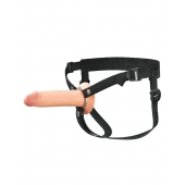 Телесный полый страпон на черных ремнях Hollow Silicone Strap-on - 17,8 см. - Pipedream - купить с доставкой в Астрахани