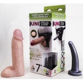 Страпон-унисекс с двумя насадками UNI strap 7  Harness - 19 и 16 см. - LOVETOY (А-Полимер) - купить с доставкой в Астрахани
