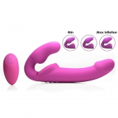 Розовый безремневой страпон с вибрацией и функцией расширения Inflatable Ergo-Fit Strapless Strap-On - XR Brands - купить с доставкой в Астрахани
