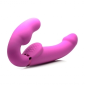 Розовый безремневой страпон с вибрацией и функцией расширения Inflatable Ergo-Fit Strapless Strap-On - XR Brands - купить с доставкой в Астрахани