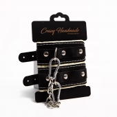 Черные скругленные наручники с мягкой бежевой подкладкой - Crazy Handmade - купить с доставкой в Астрахани