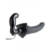 Черный страпон с вагинальной пробкой Deluxe Vibrating Penetrix Strap-On - 19 см. - Pipedream - купить с доставкой в Астрахани