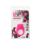 Розовое эрекционное кольцо с щеточкой LIT-UP SILICONE STIMU RING 5 - Dream Toys - в Астрахани купить с доставкой