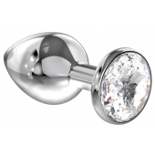 Большая серебристая анальная пробка Diamond Clear Sparkle Large с прозрачным кристаллом - 8 см. - Lola Games - купить с доставкой в Астрахани