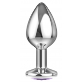 Большая серебристая анальная пробка Diamond Purple Sparkle Large с фиолетовым кристаллом - 8 см. - Lola Games - купить с доставкой в Астрахани