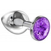 Большая серебристая анальная пробка Diamond Purple Sparkle Large с фиолетовым кристаллом - 8 см. - Lola Games - купить с доставкой в Астрахани