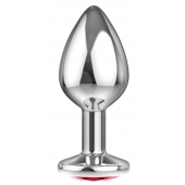 Большая серебристая анальная пробка Diamond Red Sparkle Large с красным кристаллом - 8 см. - Lola Games - купить с доставкой в Астрахани