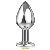 Большая серебристая анальная пробка Diamond Yellow Sparkle Large с жёлтым кристаллом - 8 см. - Lola Games - купить с доставкой в Астрахани