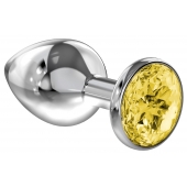 Большая серебристая анальная пробка Diamond Yellow Sparkle Large с жёлтым кристаллом - 8 см. - Lola Games - купить с доставкой в Астрахани