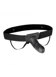 Чёрный полый страпон с вибрацией Unisex Vibrating Hollow Strap-On - 14 см. - Lux Fetish - купить с доставкой в Астрахани