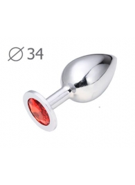 Коническая серебристая анальная втулка с красным кристаллом - 8,2 см. - Anal Jewelry Plug - купить с доставкой в Астрахани
