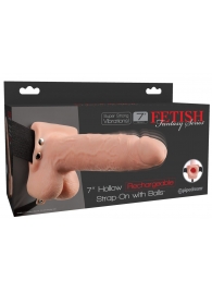 Телесный перезаряжаемый вибрострапон 7  Hollow Rechargeable Strap-on with Balls - 20,3 см. - Pipedream - купить с доставкой в Астрахани