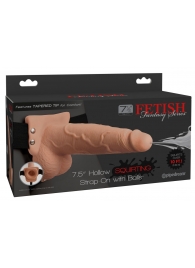 Телесный полый страпон с имитацией эякуляции 7.5  Hollow Squirting Strap-On with Balls Flesh - 21,6 см. - Pipedream - купить с доставкой в Астрахани