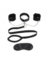Чёрный ошейник с наручниками и поводком Collar Cuffs   Leash Set - Lux Fetish - купить с доставкой в Астрахани