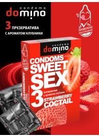 Презервативы для орального секса DOMINO Sweet Sex с ароматом клубничного коктейля  - 3 шт. - Domino - купить с доставкой в Астрахани
