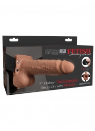 Кофейный перезаряжаемый вибрострапон 7  Hollow Rechargeable Strap-on with Balls - 20,3 см. - Pipedream - купить с доставкой в Астрахани